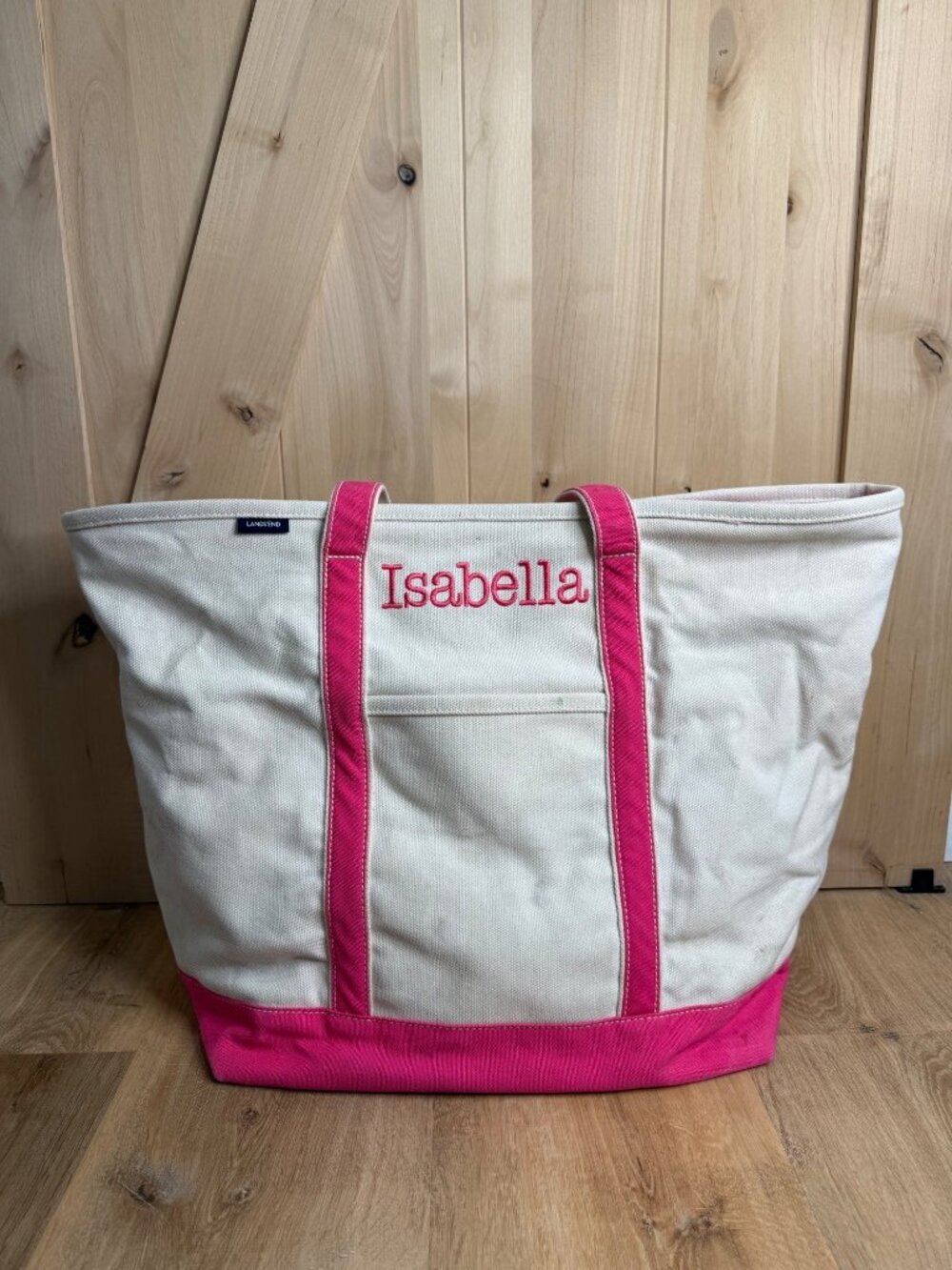 Lands End Canvas Tote Bag With Pink Trim Isabella Embroidery Large Size